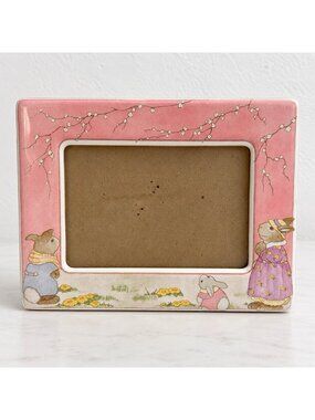 Vintage Liz Shepherd x Terragrafics Bunny Pink Ceramic Frame Nursery Baby Decor